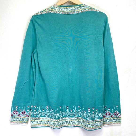 IVKO Woman Intarsia Knit Cardigan Sweater Sz XXL Aqua Alpen Nordic Scandi Girl - Picture 6 of 10